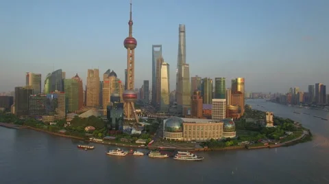 SHANGHAI THE BUND DRONE AERIAL FLYING OVER CHINA Stock Footage