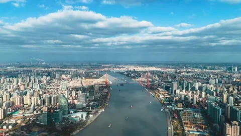 Shanghai Bund to Lujiazui Drone Hyperlapse 4K 스톡 동영상 339338048