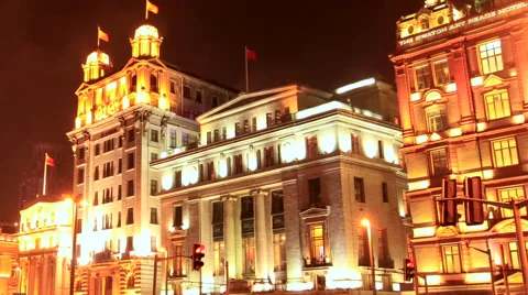 Shanghai The Bund night with Crowd 2 time lapse 30 fps zoom out Stock Footage 40666643