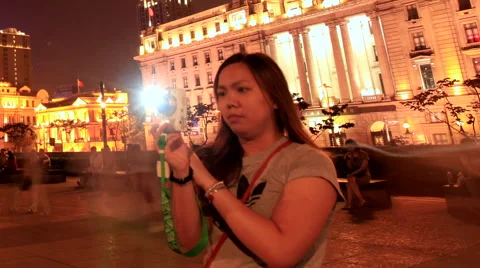 Shanghai The Bund night with Crowd 3 time lapse 30 fps pan Stock Footage 40647883