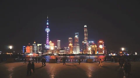 Shanghai bund skyline at night Stock Footage 88545142