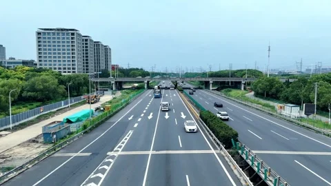 SHANGHAI, CHINA -August 10,2026: Static Aerial View of Highway Traffic 動画素材 341601106