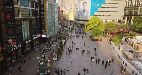 SHANGHAI, CHINA - CIRCA FEBRUARY, 2018: crowds of people walking shopping street Stock Footage 95463553