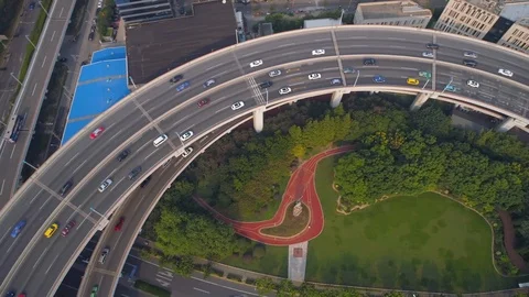 SHANGHAI, CHINA - MAY 5, 2017: Aerial view of Nanpu bridge highway junction Stock Footage 86818138