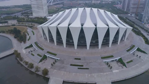 SHANGHAI, CHINA - MAY 6, 2017: Aerial video of Shanghai Oriental Sports Center Stock Footage 86823445