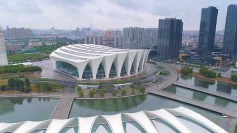 SHANGHAI, CHINA - MAY 6, 2017: Aerial video of Shanghai Oriental Sports Center 库存影片 86828424
