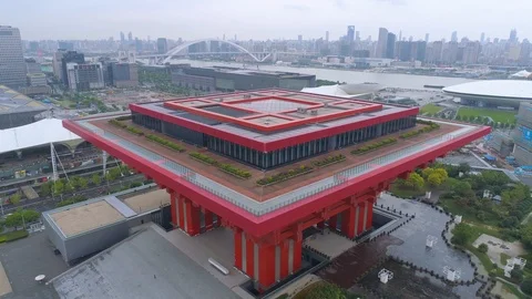 SHANGHAI, CHINA - MAY 7, 2017: Aerial view of Museum of Art pavilion, former Stock Footage 86826113