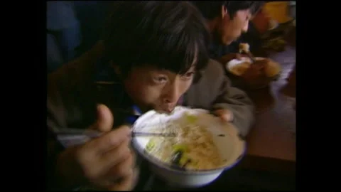 Shanghai China migrant construction workers in company cafeteria 1994 Stock Footage 249631480