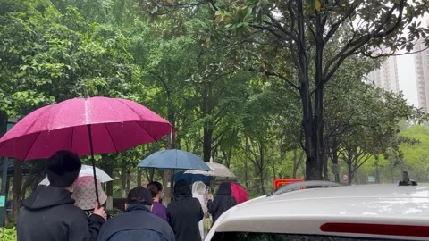 Shanghai Covid lockdown nucleic acid testing in the rain in resident compound 11 Stock Footage 185850843