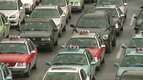 Shanghai downtown eavy traffic jam Stock Footage