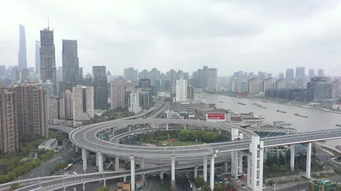 Shanghai Drone Highway Stock Footage 254565041