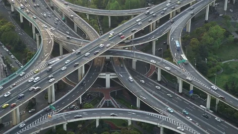 Shanghai Dusk Traffic at a Road Intersection Stock Footage 81813630