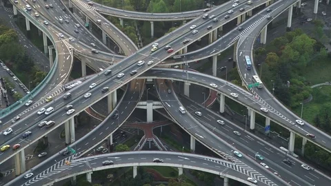 Shanghai Dusk Traffic at a Road Intersection Stock Footage 81813751