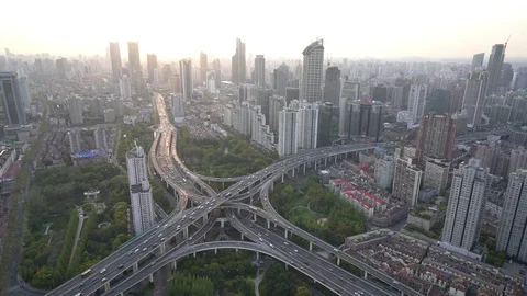 Shanghai Dusk Traffic at a Road Intersection Stock Footage 81813825