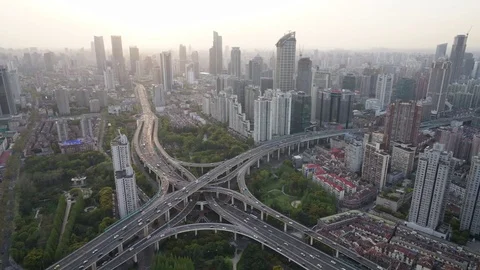 Shanghai Dusk Traffic at a Road Intersection Stock Footage 81813898