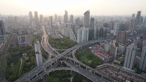 Shanghai Dusk Traffic at a Road Intersection Stock Footage 81813900