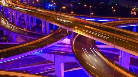 Shanghai Dusk Traffic at a Road Intersection Stock Footage 81854037