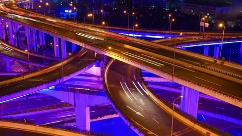 Shanghai Dusk Traffic at a Road Intersection Stock Footage 81854085