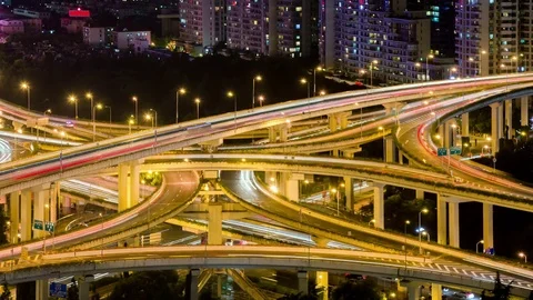 Shanghai Dusk Traffic at a Road Intersection Stock Footage 81886826