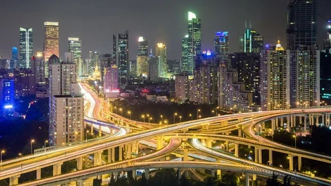 Shanghai Dusk Traffic at a Road Intersection Stock Footage 81886873