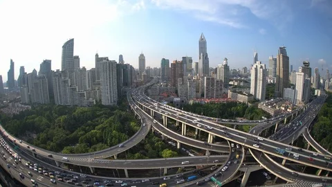 Shanghai elevated road junction and interchange overpass in day Stock Footage 106719217
