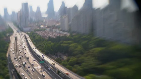 Shanghai elevated road junction and interchange overpass in day Stock Footage 107406807