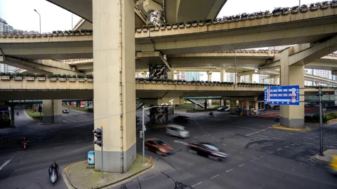 Shanghai elevated road junction and interchange overpass, China. Stock-Footage 122625776