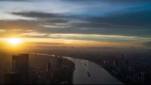 Shanghai Huangpu River Timelapse Stockbeeldmateriaal 200547660