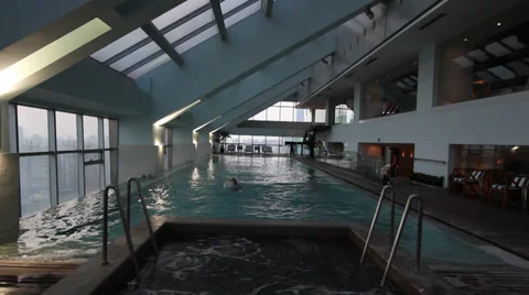 Shanghai Indoor Elevated Swimming Pool Skyline Stock Footage 32851284