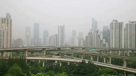 Shanghai Intersection Elevated Highway Car Move Traffic Stock Footage 39671272