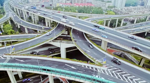 Shanghai Intersection Elevated Highway Car Move Traffic Stock Footage 39673603