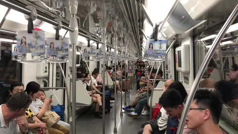 Shanghai Line 2 Metro Train Stock Footage 136919663