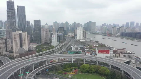 Shanghai Loop Huangpu Drone Stock Footage 254565527