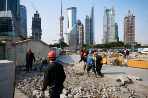Shanghai migrant workers Foto stock