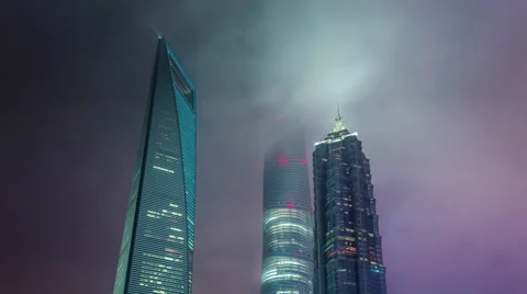 Shanghai night downtown buildings top sky panorama 4k time lapse china Stock Footage 67421253