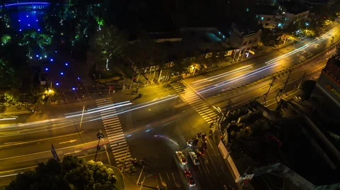 Shanghai at Night Junction Traffic Stock Footage 44780615