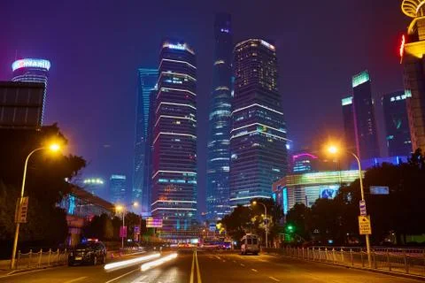 Shanghai at night Stockfoto's