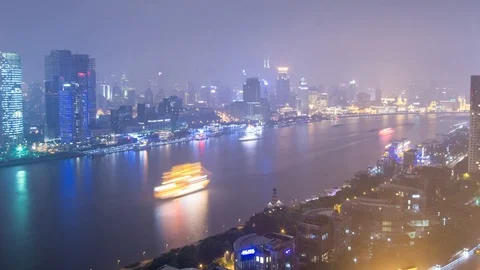 Shanghai Night River Timelapse Stock Footage 113337948