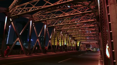 Shanghai night traffic bridge time lapse Video stock 68808045