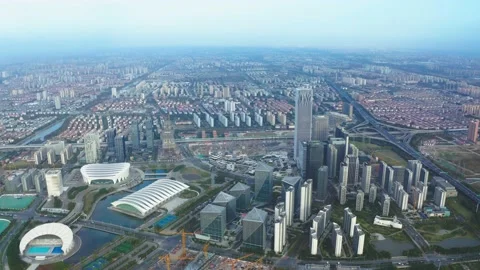 上海前滩建筑群延时Shanghai qiantan complex delay buildings city Video stock 159199231