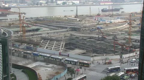 Shanghai River and construction site Stock Footage 11235863