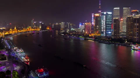 Shanghai river cityscape  pan up Stock Footage 122477814
