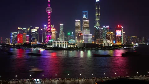 Shanghai river cityscape  pan up Stock Footage 122478407