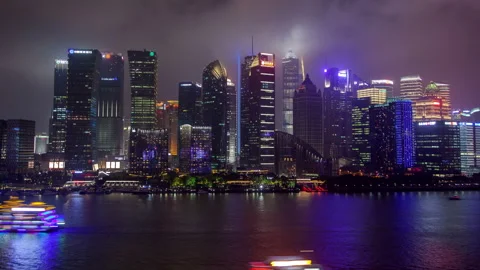 Shanghai river cityscape  pan up Stock Footage 122478612