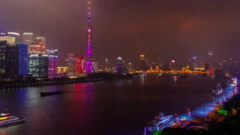 Shanghai river cityscape  pan up Stock Footage 122478655