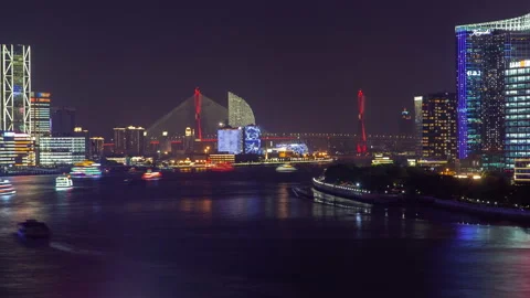 Shanghai river cityscape  pan up Stock Footage 122479070