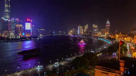 Shanghai river cityscape  pan up Stock Footage 122479589