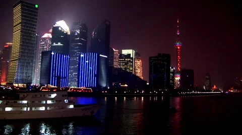 Shanghai River at Night Stock-Footage 45948483