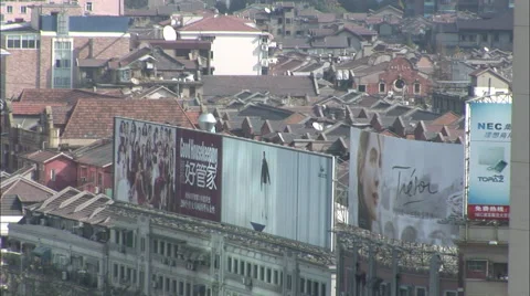 Shanghai rooftops, billboards, China Stock Footage 57401155