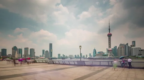 Shanghai scape day light river bay downtown panorama 4k time lapse china Stock Footage 67420958